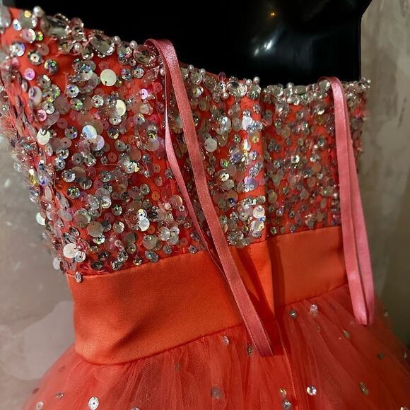 MORI LEE PAPARAZZI Ball Gown In Coral Pink Prom NWT - Picture 5 of 17